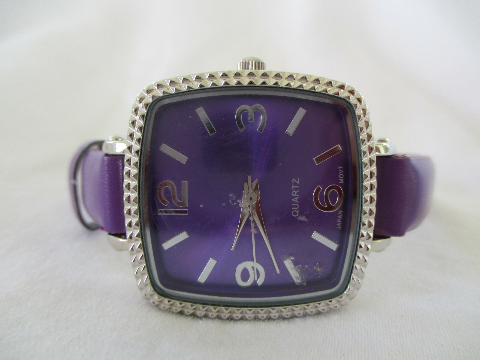 Wristwatch Rectangular Face Silver Tone Purple Bu… - image 7
