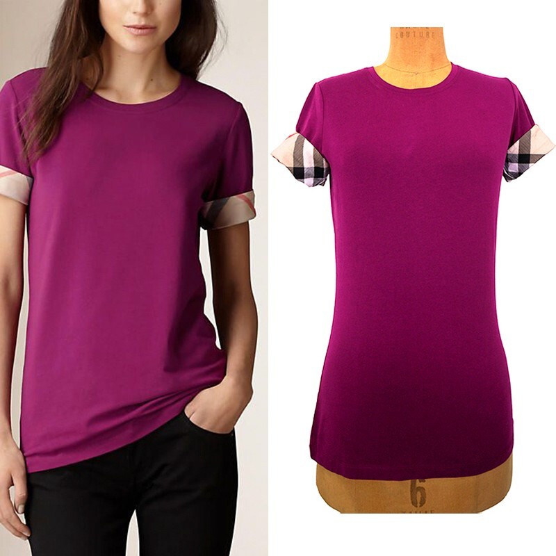 NEW Burberry Magenta Pink Logo Nova Check Cuff Ancholme T-Shirt
