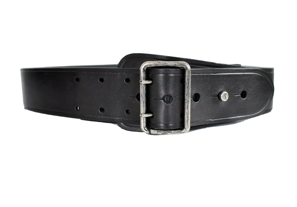 🆕️ Authentic SAINT LAURENT Paris Black Leather Belt IT-80 US-31