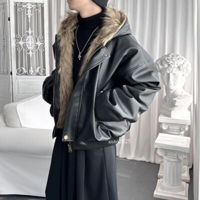 Reversible Short Fur Jacket Men High-end Fur Thickened PU Leather