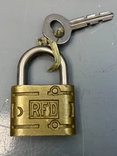 Vintage RFD Lock Co Brass Padlock w/ Key