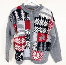 VTG Eddie Bauer Wool Roll Neck Sweater Cardigan Wms M Nordic Snowflake Holiday