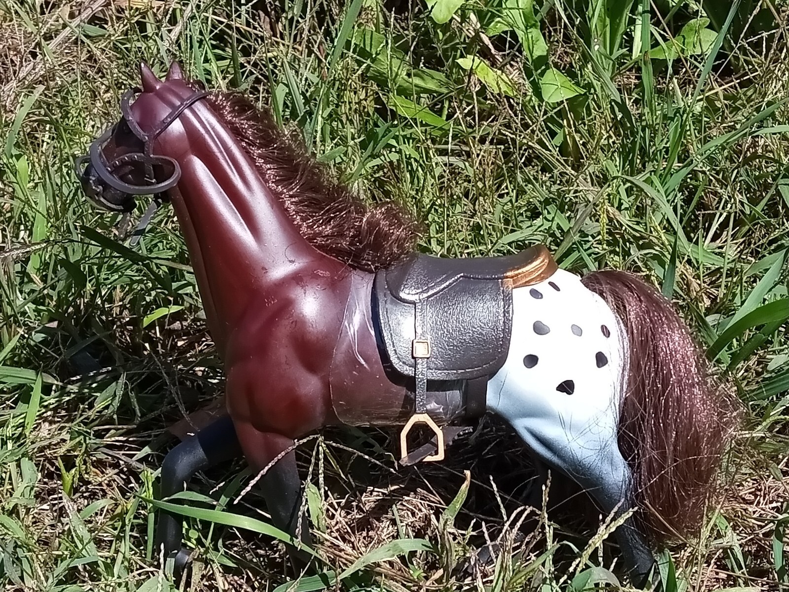 Vtg 1994 Kid Kore Toy Spotted  Horse Mane Tail Bridle Saddle English EUC  7.5"