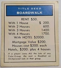 Replacement Boardwalk Title Deed Dark Blue Card Regular Basic Monopoly 