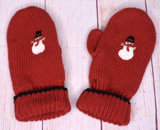 Janie and Jack Red Snowman Knit Cotton Mittens Gloves Winter Size 4-5 Boys Girls