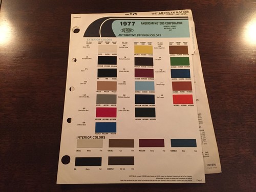 1977 Dupont Interior Exterior Paint Chip Sheet Set American Motors, AMC