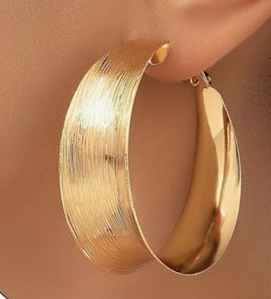 Women's Wide Large Flat Huggie Hoop Earrings Big Hoops Fashion Jewelry-image