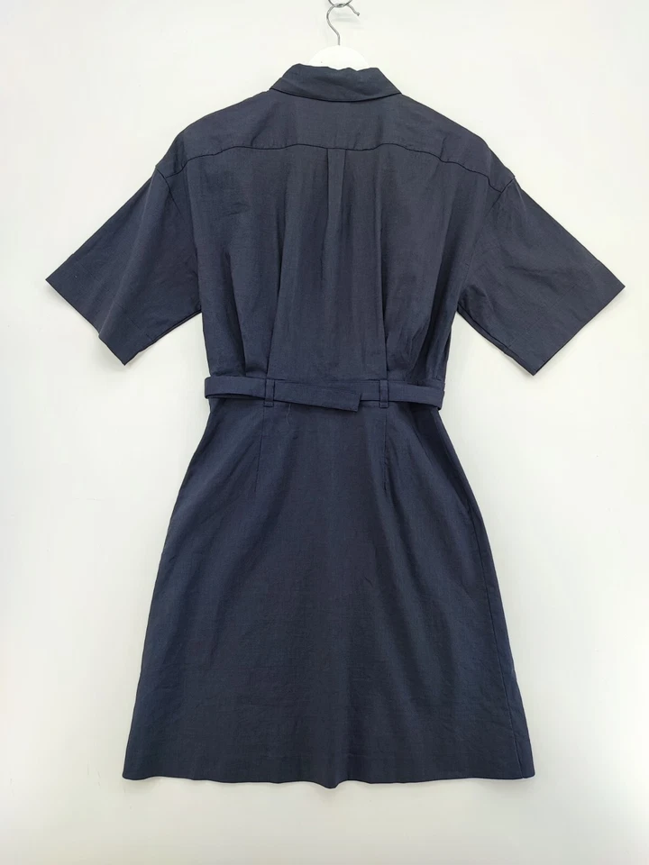 Vestido Camisa Theory Feminino Mescla de Linho Clássico Azul Marinho com Cinto Tamanho 4 - Imagem 2 de 4
