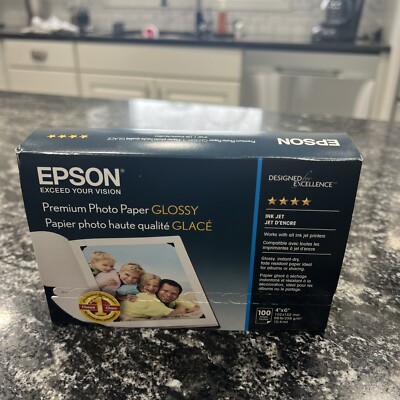 Epson Premium Photo Paper, 68 lbs., High-Gloss, Borderless, 4'' x 6'', 100 Sheets