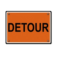 Aluminum Horizontal Metal Sign Detour Traffic Orange Weatherproof Street Signage