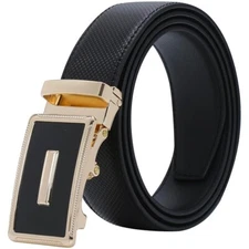 NEW Men's Auto Lock Black Leather Belt Gift Premium Quality 26" - 44" Waist