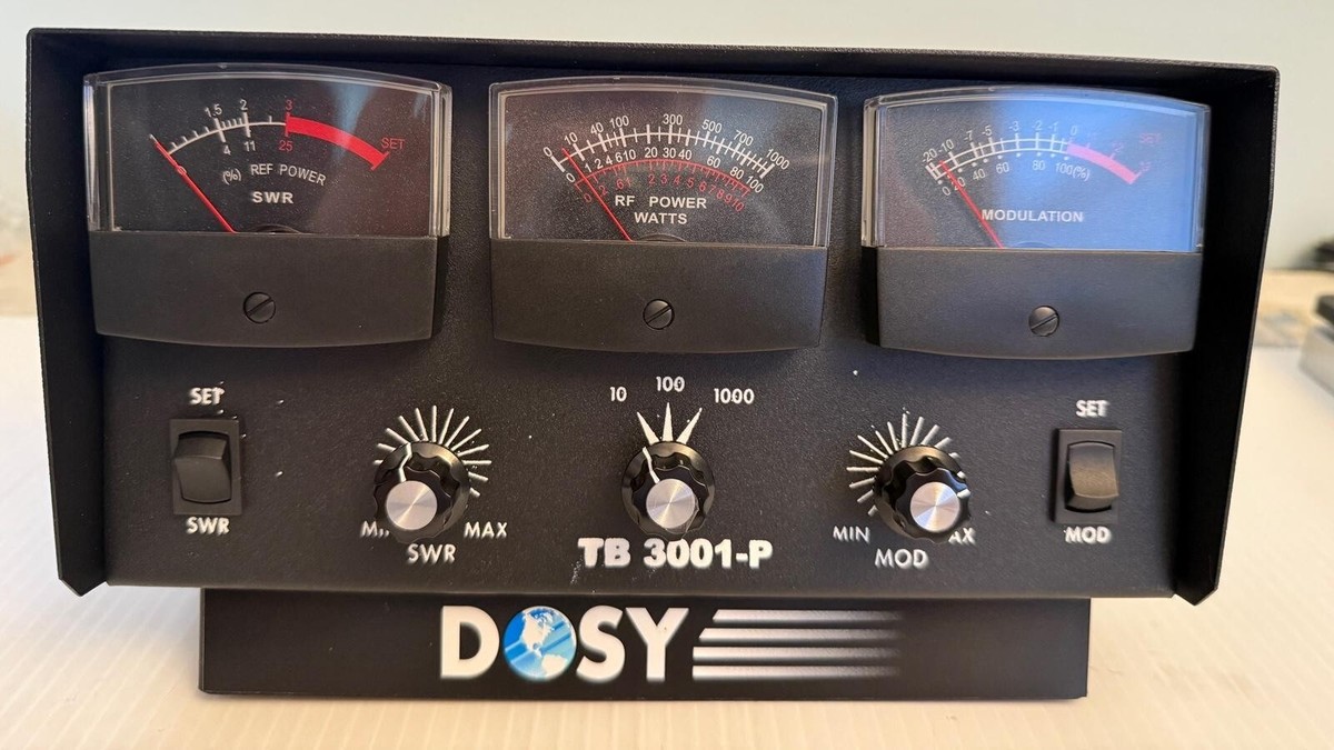 Dosy TB-3001-P Inline 1000W Max SWR Watt Meter – 3 Black-Faced Meters (TB3001P)