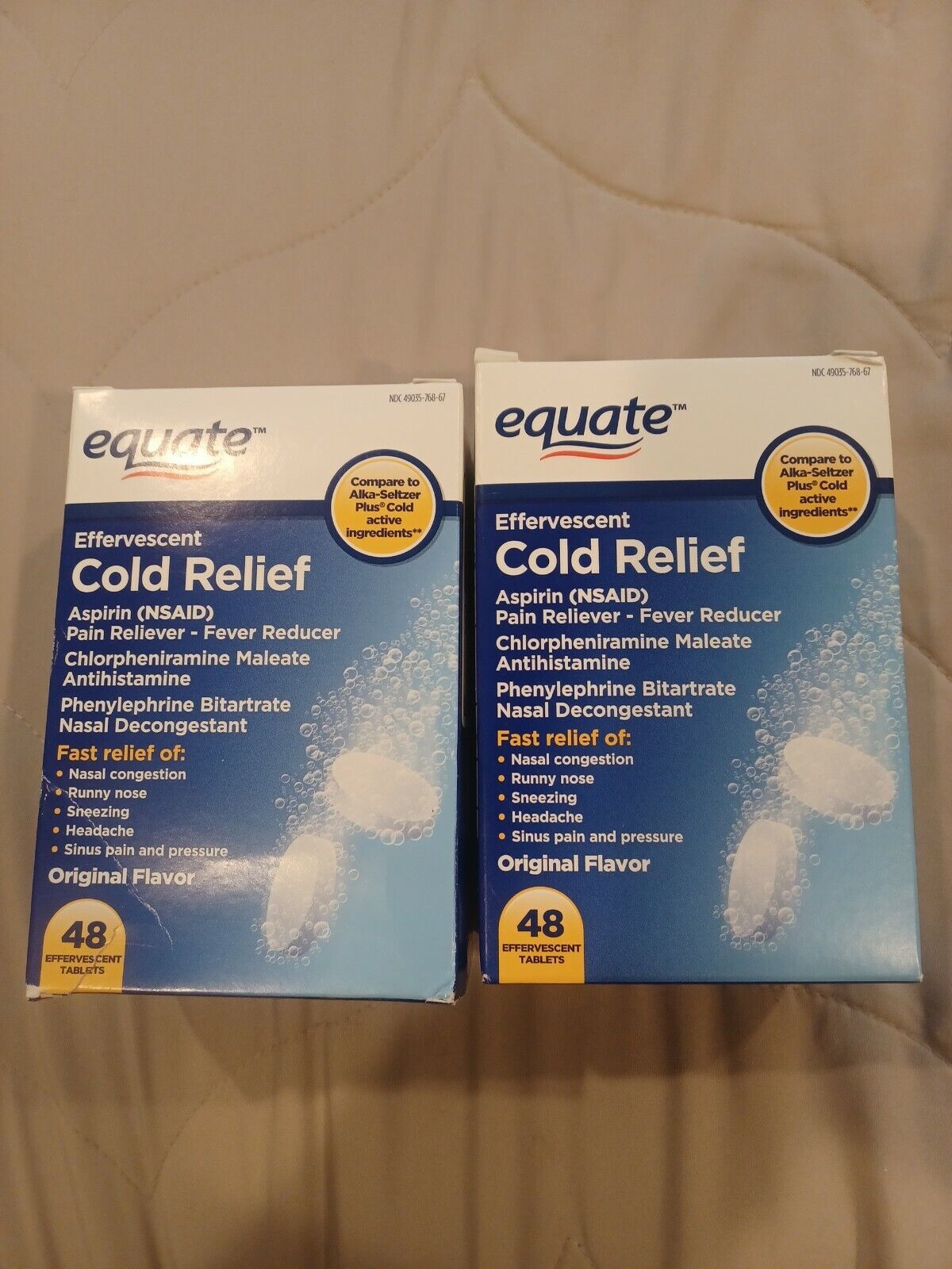 2 Equate Effervescent Cold Relief Tablets, 325 mg, 48 Count 96 total tablets