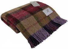 Shetland Lambswool Throw Blanket in Mulberry - Skye Check - Bronte by Moon