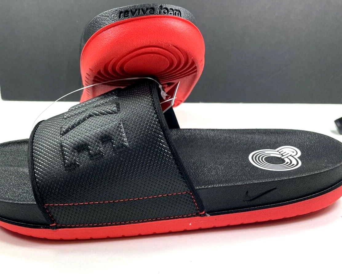 Nike benassi slides hot sale red and black