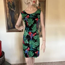 Vintage 1980s Hawaiian Dress Parrot Mini Shift Aloha Sundress Paradise Found L