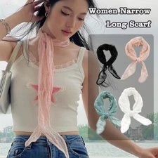 Women Narrow Long Scarf Flower Embroidered Lace Scarf Pure Color Cute Swee FAST