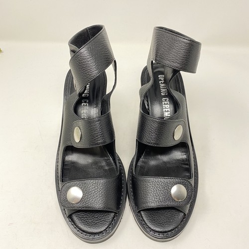 Opening Ceremony Isa Leather Shoes Open Toe Chunky Heels Black Womens 9 - Picture 3 of 12