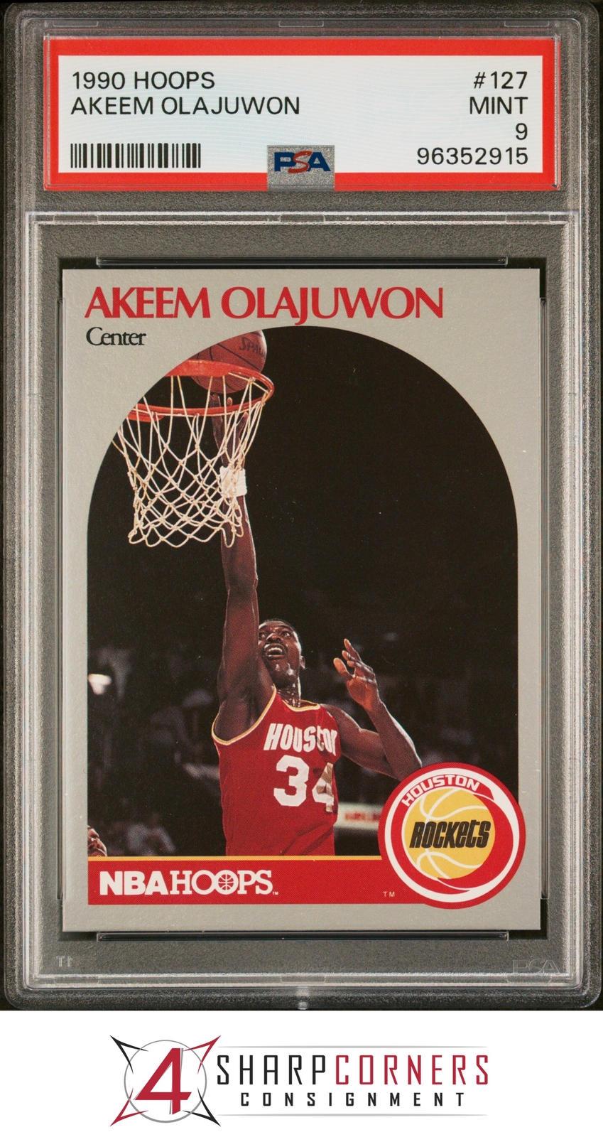 1990 HOOPS #127 AKEEM OLAJUWON ROCKETS HOF PSA 9 K4150411-915