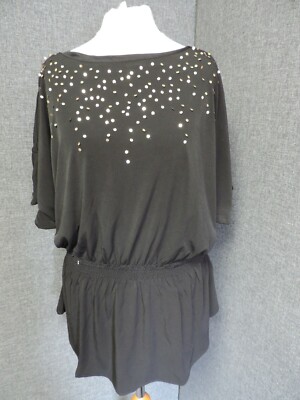 Nina Leonard Top mit verziertem Gummizug schwarz UK S LN026 BB 01