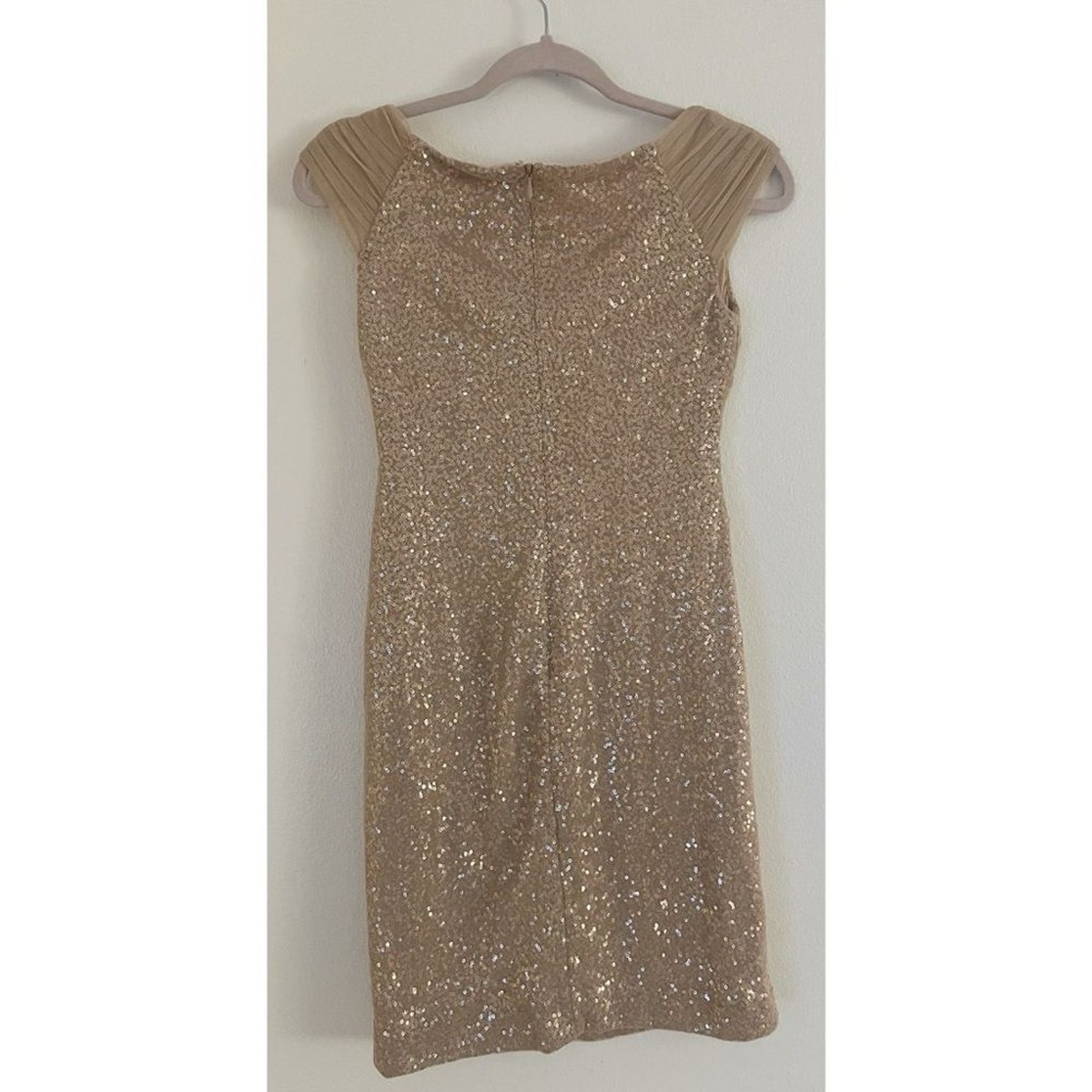 ralph lauren sequin mini dress Lauren Ralph Lauren Evening Gold Sequin Mesh Shoulders Mini Dress