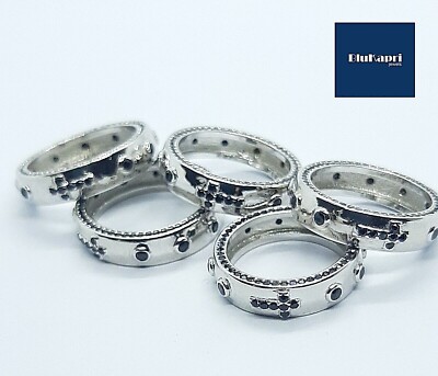 Rosenkranz Ring 925 Silber massiv mit schwarzen Zirkonia mit Krone