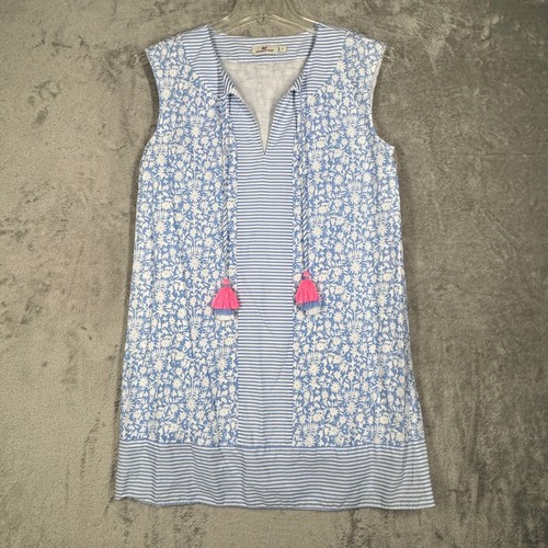 Vestido túnica Vineyard Vines azul blanco floral sin mangas informal preppy talla pequeña - Imagen 2 de 9
