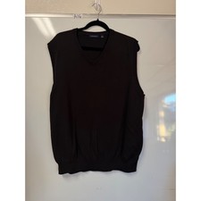 Club Room Mens Black V-Neck Cotton Knit Sweater Vest Large Logo Layering