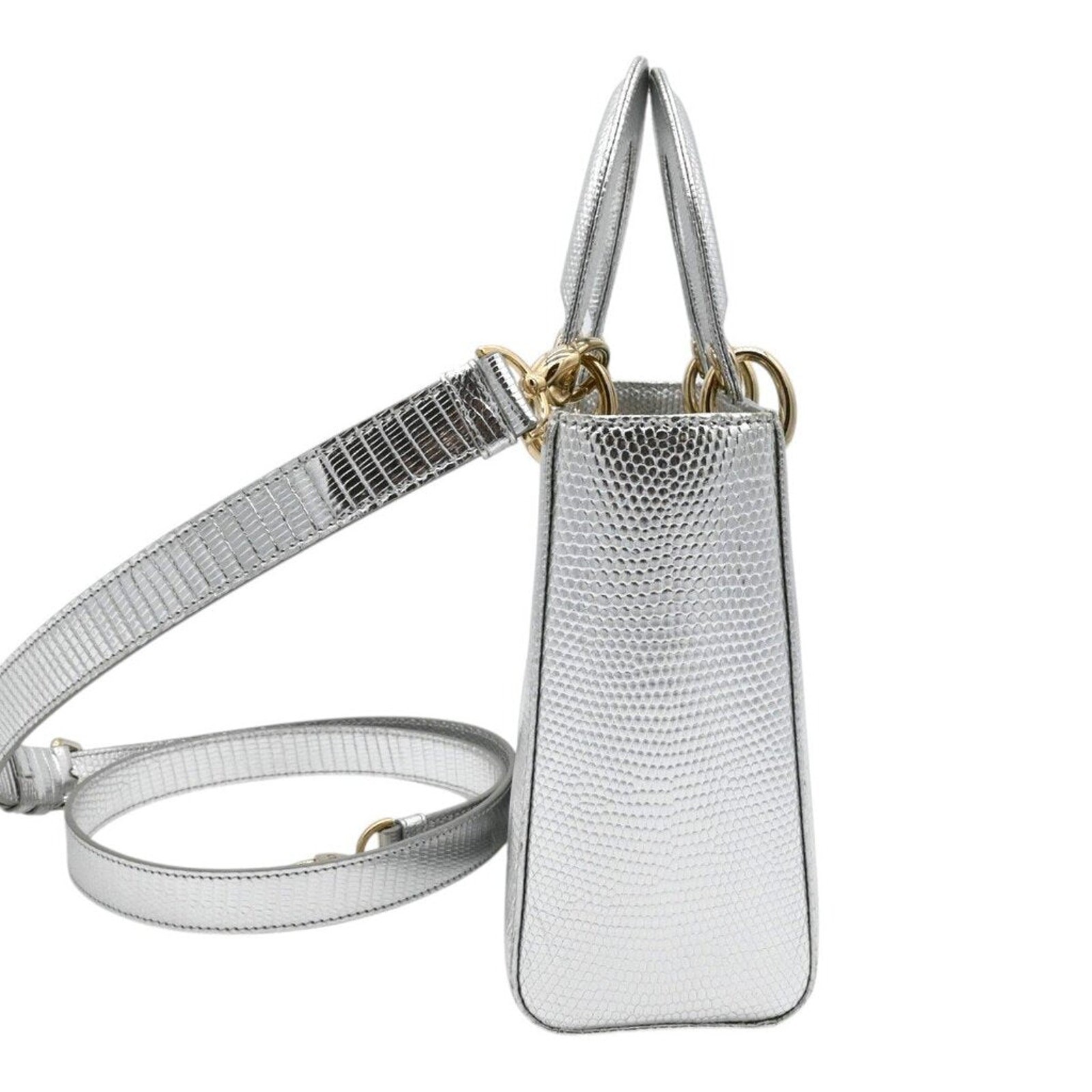 DIOR | Mini Lady Dior Silver Metallic Top Handle Crossbody Bag — image 7
