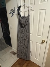White by Vera Wang Gray Long Ball Gown Dress 14 Sleeveless Ruffle