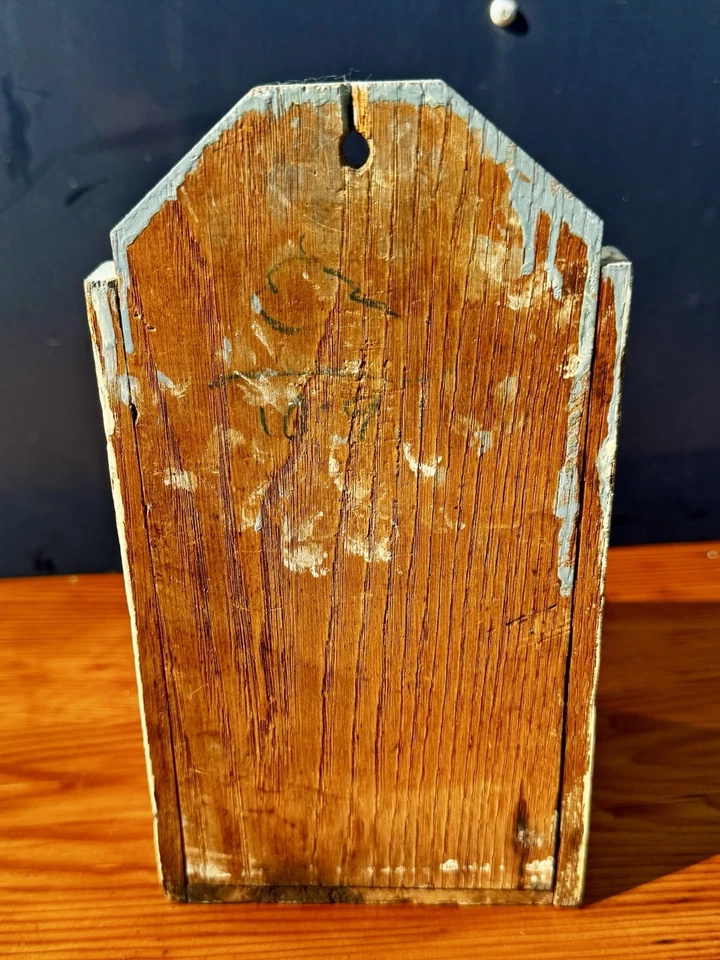 PRIMITIVE SALT BOX WOOD HINGED Lid Old White And Blue Paint ANTIQUE - Image 4 of 4