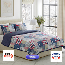 Lavish Home 3-Piece Quilt Set Americana Patchwork Print All-Season Soft