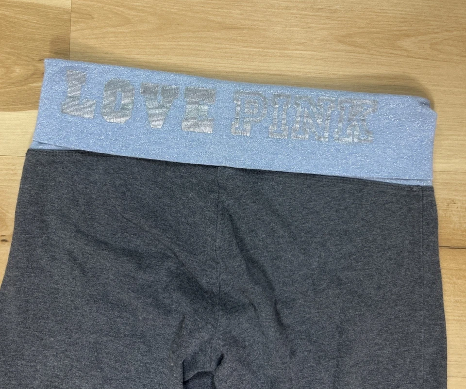 VTG Y2K Victoria's Secret PINK Logo Fold Over Flare Yoga Pants Glittter Size XS - Image 2 of 4