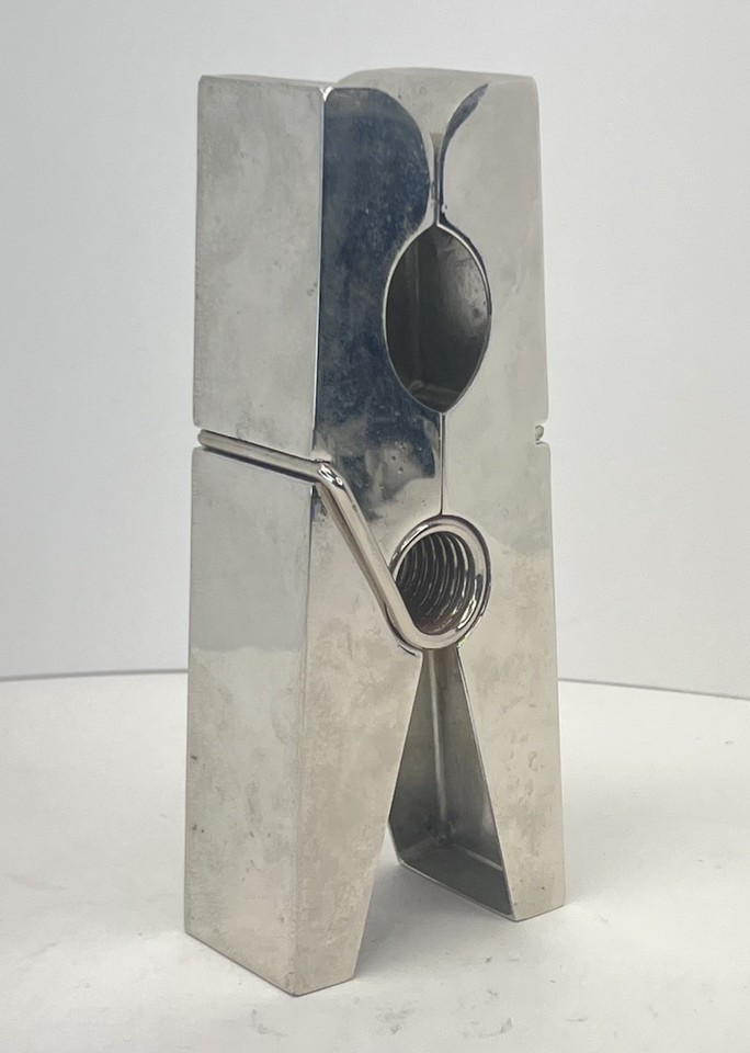 Vintage Oversize Pop Art Chrome Clothespin 6” Paperweight Desk Accessory