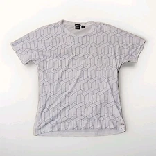 Boss Men's T-Shirt Large Tiburt 27 White Geometric 100% Cotton Basic Regular Fit