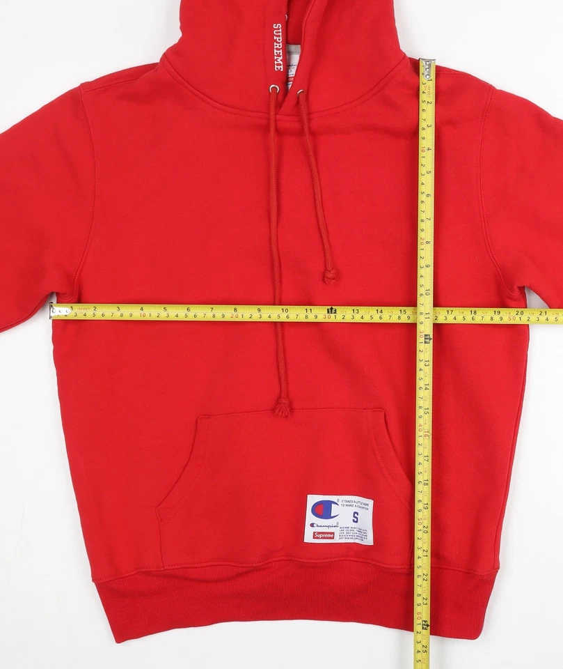 Champion x Supreme Men's Red Pullover Hoodie Small Logo Fleece - Image 2 of 4