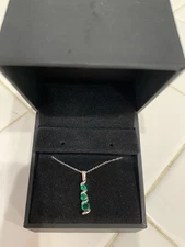 10K White gold 3 Stone Emerald Swirl Necklace