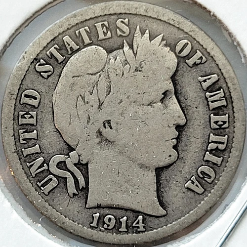 1914-D Barber Dime 10c Very Good G++ * Original Surfaces * 1914D #2
