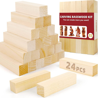 Basswood Carving Blocks, 24PCS Whittling Wood Blocks Wood Carving Kit, Bass Wood