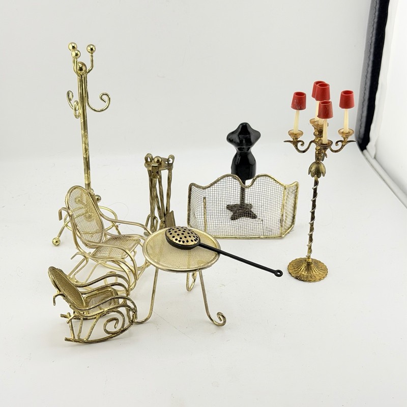 Vintage Dollhouse Miniature Brass Fireplace Furniture Accessory Lot Candelabra