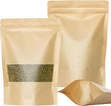 Kraft Stand up Pouches - 50Pcs Resealable Kraft Paper Stand up Bags with Window,