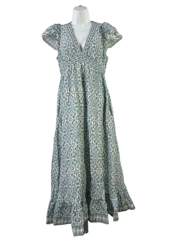 Max Studio Women's Blue/Ivory Floral Flutter Sleeve Maxi Dress - M