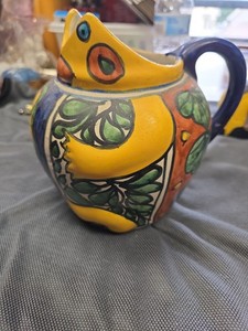 Mexican Talavera Styled Frog Pitcher  6" Tall  Unique Spout