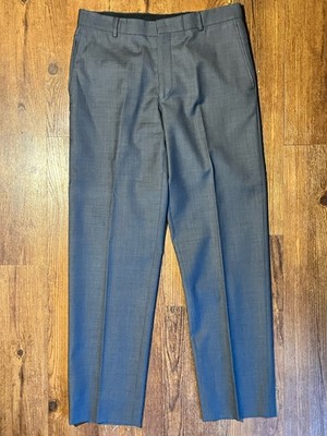 Jos Bank Traveler Slim Fit 32x32 Blue/Gray Pure Wool Flat Front 