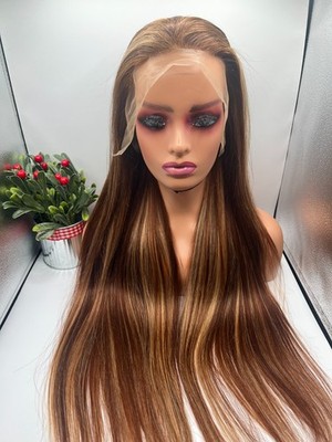 34'', 13x6 Lace Front Wig, 100% Human Bone Straight Hair, Ombré Color, Wear & Go