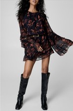 Nasty Gal Stallion Horse Print Ruffle Bell Sleeve Mini Dress Black Rust US 8