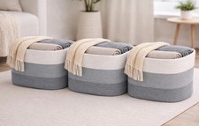 3 Packs - Set of 3 Cotton Rope Storage Baskets for Decor.