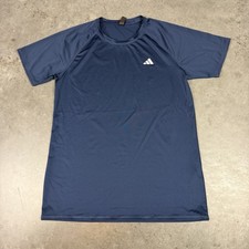 Adidas T Shirt Mens Medium Blue Stretch Logo Preowned