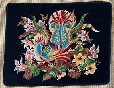 Vintage 60er Vogel Blumen Wandteppich/Nadelspitze Wandbehang Stil Picart Le Doux