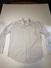 Peter Millar Mens Dress Shirt Large White Plaid Button Up Long Sleeve